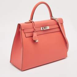 Pre Owned Hermes Rose Jaipur Epsom Leather Palladium Finish Kelly Sellier 35 Bag