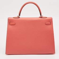 Pre Owned Hermes Rose Jaipur Epsom Leather Palladium Finish Kelly Sellier 35 Bag