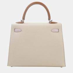 Hermes Craie/Gold/Mauve Epsom Leather Palladium Finish Kelly Sellier 25