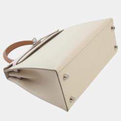 Hermes Craie/Gold/Mauve Epsom Leather Palladium Finish Kelly Sellier 25