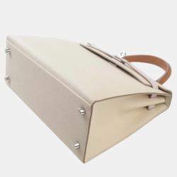 Hermes Craie/Gold/Mauve Epsom Leather Palladium Finish Kelly Sellier 25