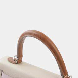 Hermes Craie/Gold/Mauve Epsom Leather Palladium Finish Kelly Sellier 25