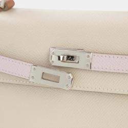 Hermes Craie/Gold/Mauve Epsom Leather Palladium Finish Kelly Sellier 25
