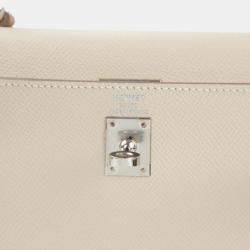 Hermes Craie/Gold/Mauve Epsom Leather Palladium Finish Kelly Sellier 25