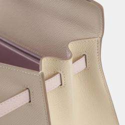 Hermes Craie/Gold/Mauve Epsom Leather Palladium Finish Kelly Sellier 25