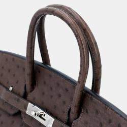 Pre Owned Hermes Ebene Ostrich Leather Birkin 30 Bag