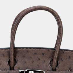 Pre Owned Hermes Ebene Ostrich Leather Birkin 30 Bag
