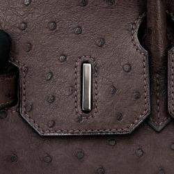 Pre Owned Hermes Ebene Ostrich Leather Birkin 30 Bag