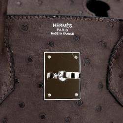 Pre Owned Hermes Ebene Ostrich Leather Birkin 30 Bag