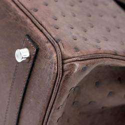 Pre Owned Hermes Ebene Ostrich Leather Birkin 30 Bag