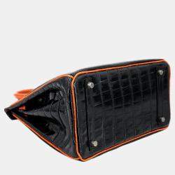 Hermes Orange and Black Niloticus Crocodile Leather Birkin 30