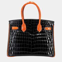 Hermes Orange and Black Niloticus Crocodile Leather Birkin 30