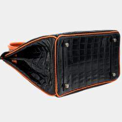 Hermes Orange and Black Niloticus Crocodile Leather Birkin 30