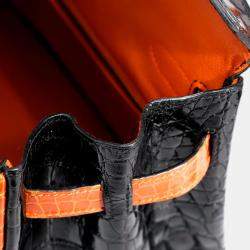 Hermes Orange and Black Niloticus Crocodile Leather Birkin 30