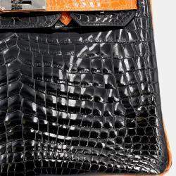 Hermes Orange and Black Niloticus Crocodile Leather Birkin 30