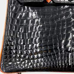 Hermes Orange and Black Niloticus Crocodile Leather Birkin 30