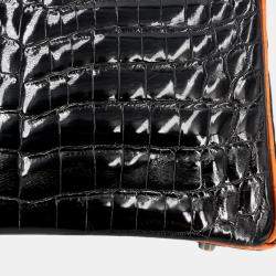 Hermes Orange and Black Niloticus Crocodile Leather Birkin 30