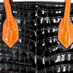 Hermes Orange and Black Niloticus Crocodile Leather Birkin 30