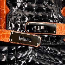 Hermes Orange and Black Niloticus Crocodile Leather Birkin 30