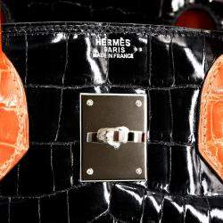 Hermes Orange and Black Niloticus Crocodile Leather Birkin 30