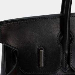 Pre Owned Hermes Orange/Black Toile H Box Calf Leather Birkin 30 Bag