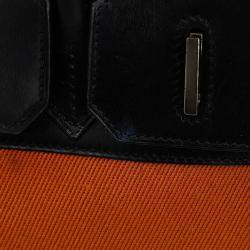 Pre Owned Hermes Orange/Black Toile H Box Calf Leather Birkin 30 Bag