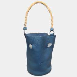 Hermes Mangeoire Blue Jean Taurillon Clemence Leather Rope Handle Bucket Bag