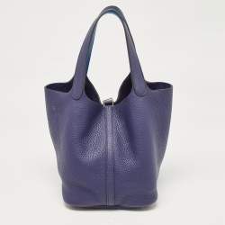 Hermes Bleu Encre/Bleu Zellige Taurillon Clemence Leather Picotin Lock 22 Bag