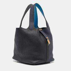 Hermès Bleu Nuit/Noir/Bleu Zanzibar Taurillon Clemence Leather Picotin Lock 22 Bag