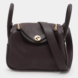 Hermes Rouge Sellier Swift Leather Gold Finish Mini Lindy Shoulder Bag