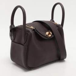 Hermes Rouge Sellier Swift Leather Gold Finish Mini Lindy Shoulder Bag