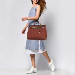 Pre Owned Hermes Rouge H Toile and Leather Herbag Zip 39 Bag
