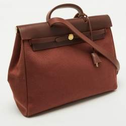 Pre Owned Hermes Rouge H Toile and Leather Herbag Zip 39 Bag