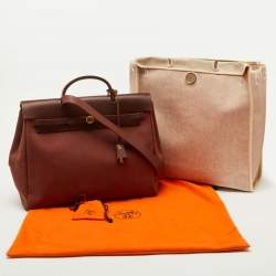 Pre Owned Hermes Rouge H Toile and Leather Herbag Zip 39 Bag