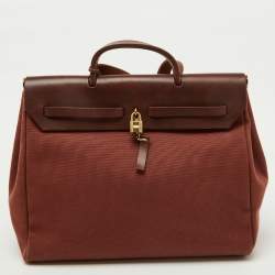 Pre Owned Hermes Rouge H Toile and Leather Herbag Zip 39 Bag