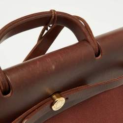 Pre Owned Hermes Rouge H Toile and Leather Herbag Zip 39 Bag