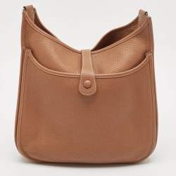 Pre Owned Hermes Gold Taurillon Clemence Leather Evelyne III GM Bag