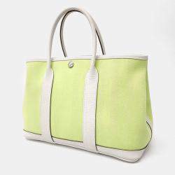 Hermes White Yellow Canvas And Leather Garden Party 30 Bag