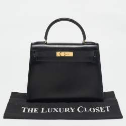 Hermes Noir Box Leather Gold Finish Kelly Sellier 28 Bag