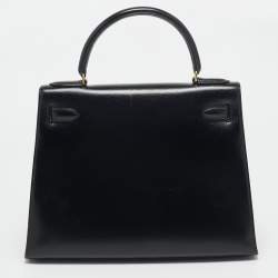 Hermes Noir Box Leather Gold Finish Kelly Sellier 28 Bag
