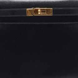 Hermes Noir Box Leather Gold Finish Kelly Sellier 28 Bag