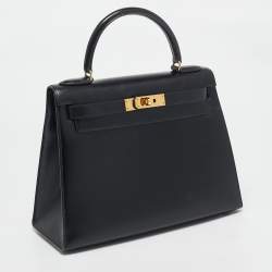 Hermes Noir Box Leather Gold Finish Kelly Sellier 28 Bag
