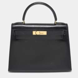 Hermes Noir Box Leather Gold Finish Kelly Sellier 28 Bag