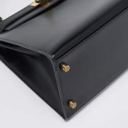 Hermes Noir Box Leather Gold Finish Kelly Sellier 28 Bag