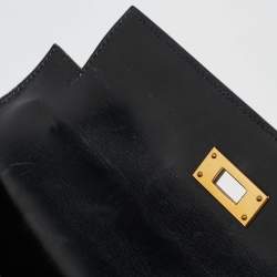 Hermes Noir Box Leather Gold Finish Kelly Sellier 28 Bag