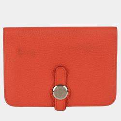 Hermes Orange Togo Leather Dogon Compact Wallet