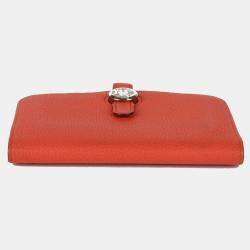 Hermes Orange Togo Leather Dogon Compact Wallet