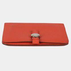 Hermes Orange Togo Leather Dogon Compact Wallet