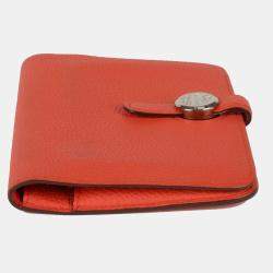 Hermes Orange Togo Leather Dogon Compact Wallet