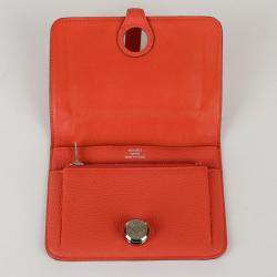 Hermes Orange Togo Leather Dogon Compact Wallet
